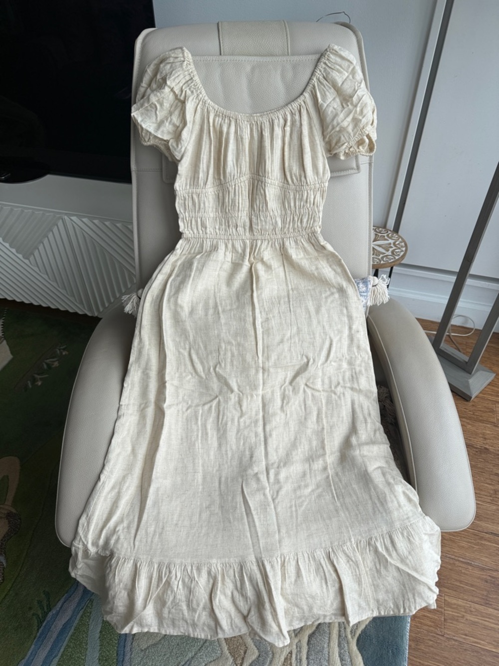 Women’s Cream Puff-Sleeve Smocked Waist Maxi Dress 🤠